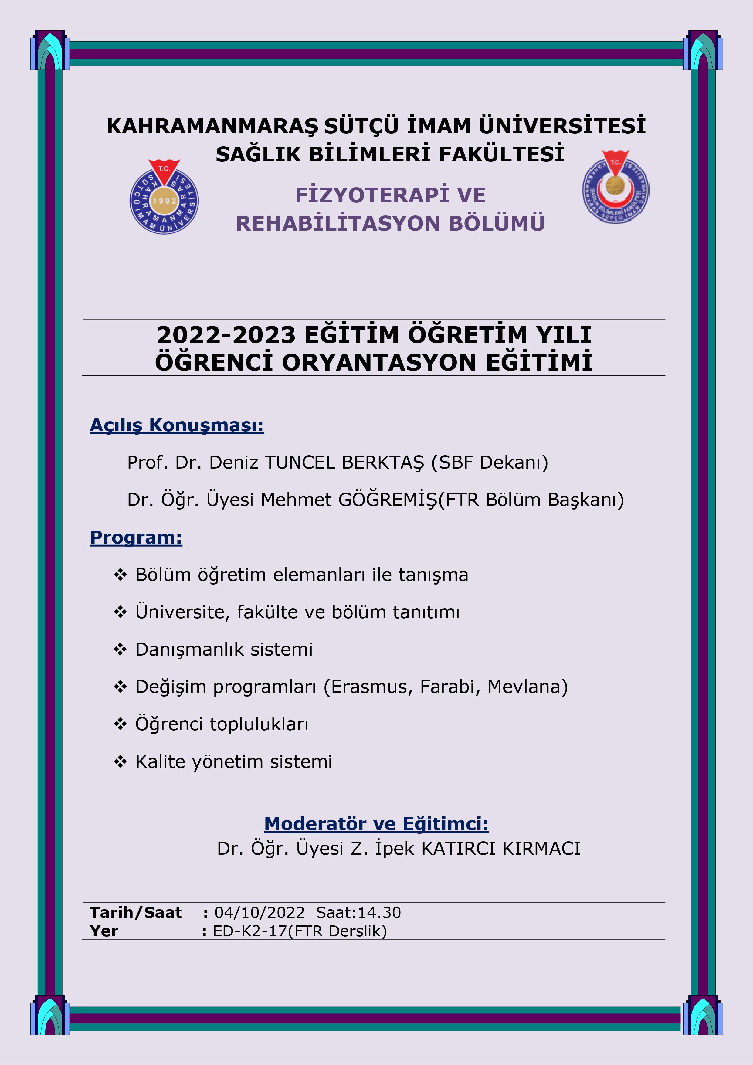 2022 - 2023 Eğitim Öğretim Yılı Öğrenci Oryantasyon Eğitimi